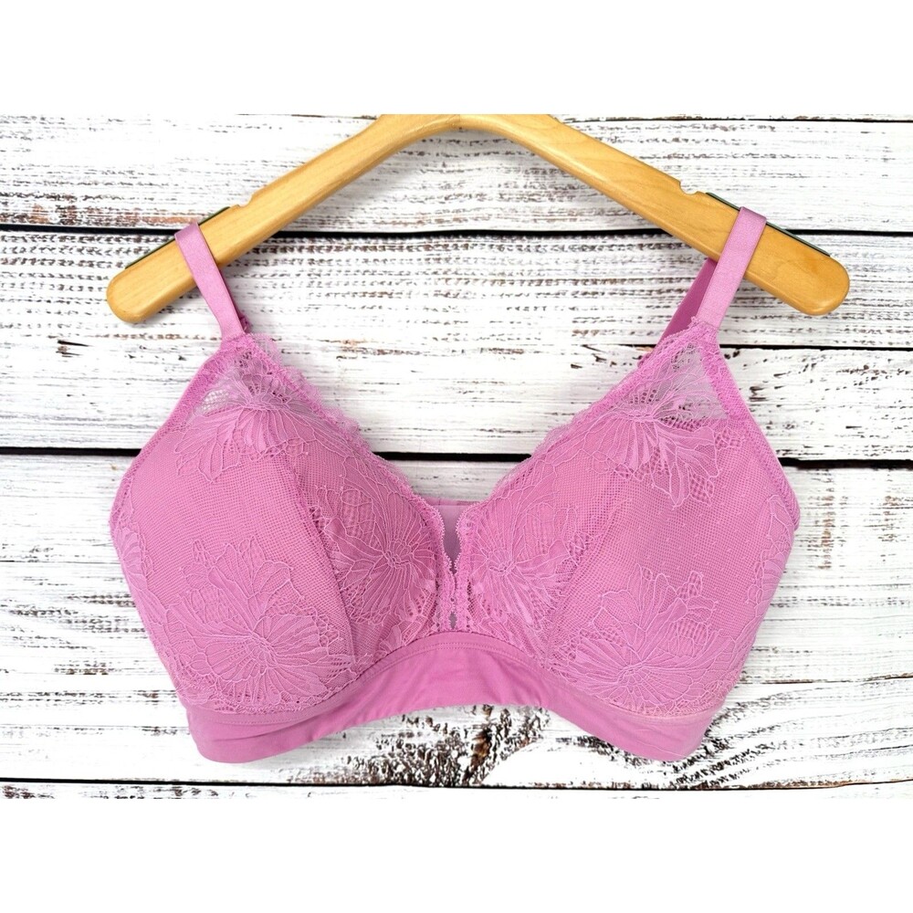 Auden Lightly Lined Bralette Womens 1X Lace Stretch Comfort Light Pink Bra